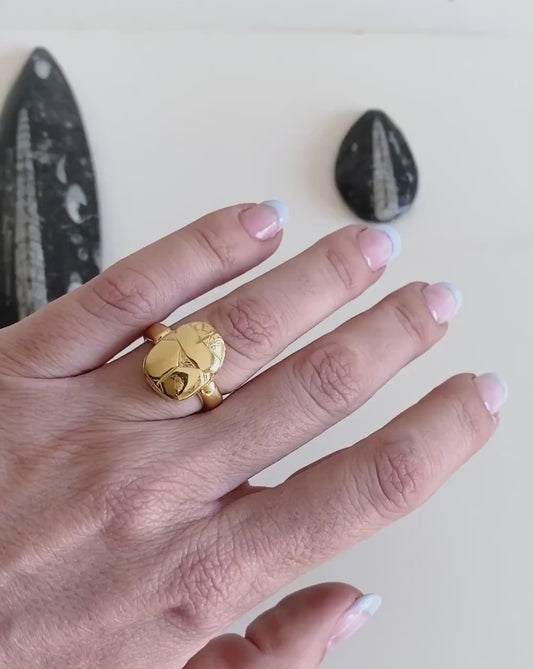Gold Egyptian Scarab Ring: 925 Silver ancient Egyptian jewelry with Hieroglyphics Protection Amulet Gift