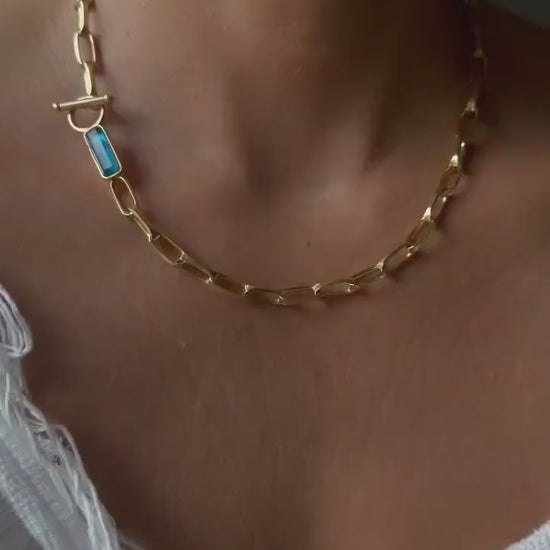 18k Gold filled Paperclip Link Chain Necklace: Gemstone solid sterling silver