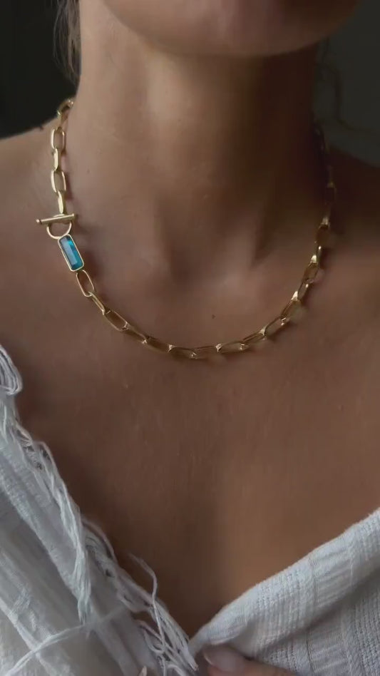 18k Gold filled Paperclip Link Chain Necklace: Gemstone solid sterling silver