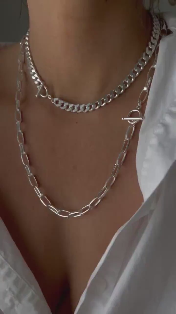 Solid Sterling Silver 925 Paperclip Chain Necklace: Toggle Clasp, Unisex Necklace