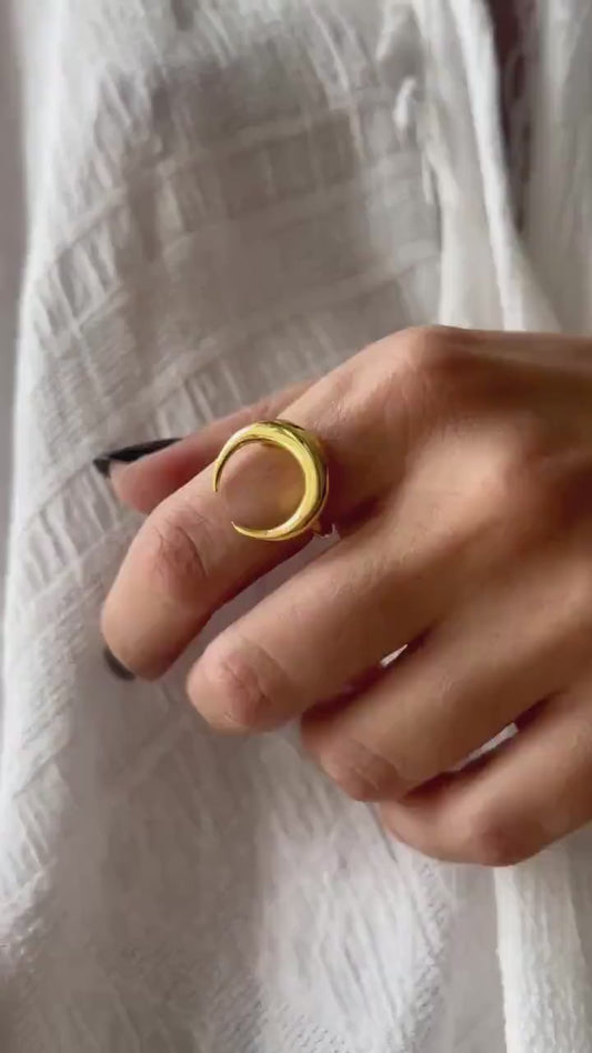18k gold filled on solid sterling silver crescent ring