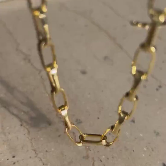18k gold filled sterling silver paperclip chain necklace with t bar clasp