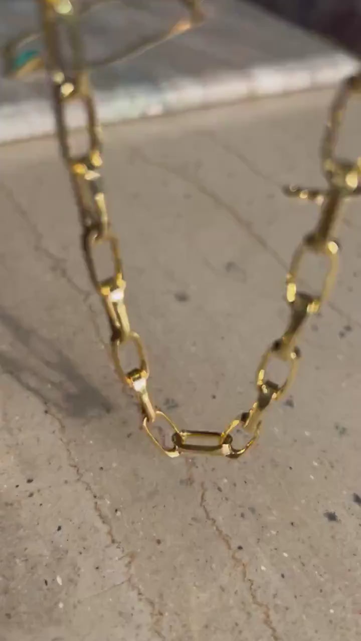 18k gold filled sterling silver paperclip chain necklace with t bar clasp