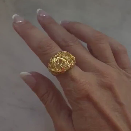 18k Gold filled silver bold with organic texture ring