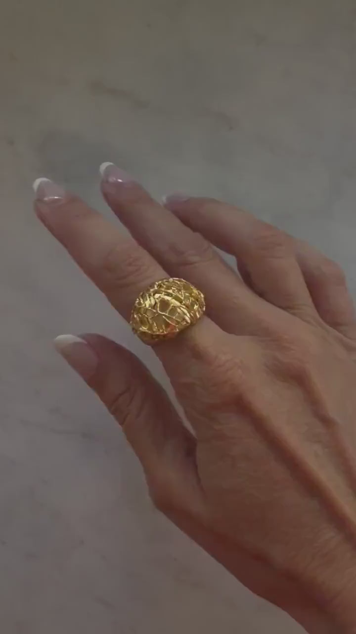 18k Gold filled silver bold with organic texture ring