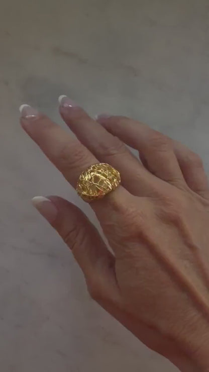 18k Gold filled silver bold with organic texture ring