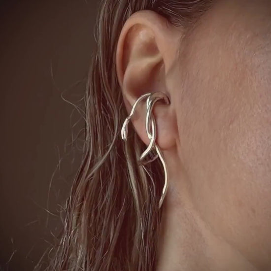 Solid sterling silver 925 serpent snake ear cuff earrings