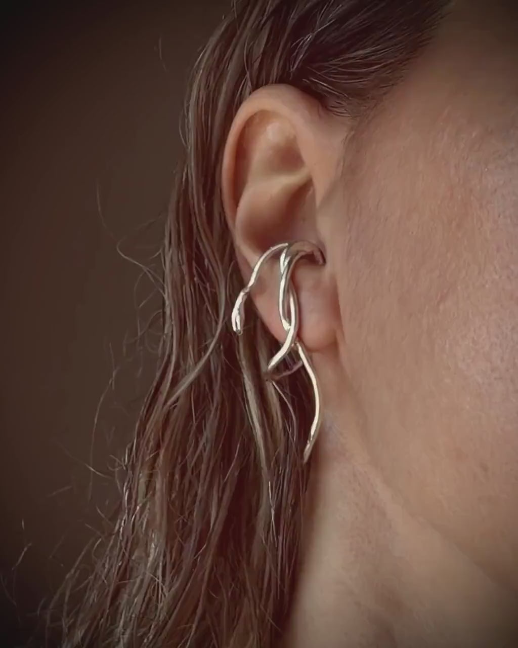 Solid sterling silver 925 serpent snake ear cuff earrings