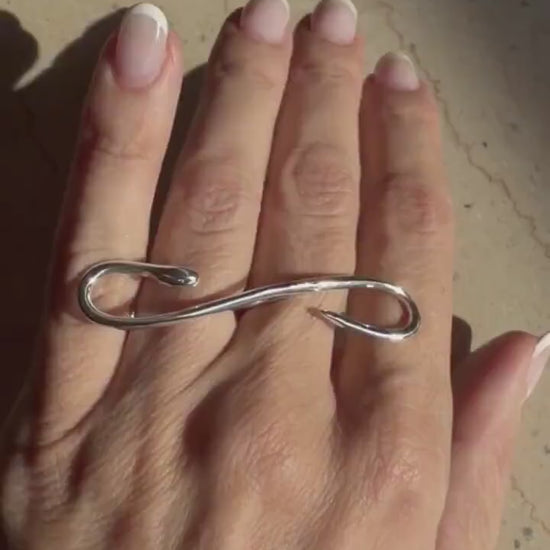 Two fingers silver 925 snake bold statement ring