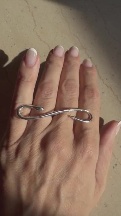Two fingers silver 925 snake bold statement ring