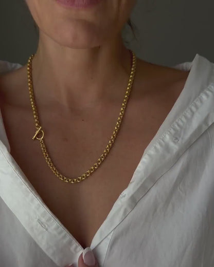 Thick bold rolo chain necklace : 18k gold filled sterling silver with t clasp
