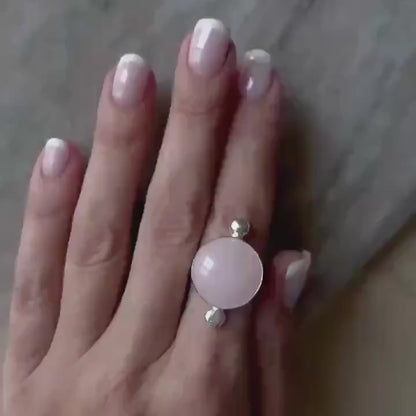 Rose Quartz sterling silver Silver Ring: Pink round crystal healing  gift for her