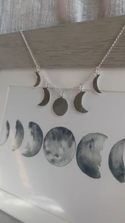 18k gold filled sterling silver Moon phase necklace