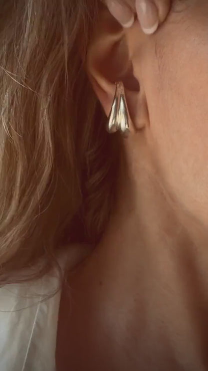Sterling silver 925 curvy sculptural earrings suspenders , pair ear cuffs for piercing ears