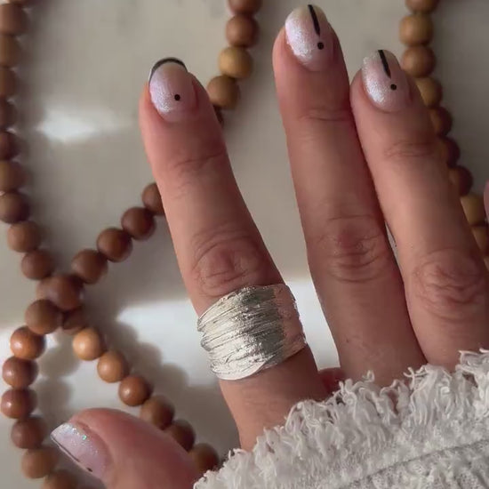 Sterling Silver 925 wide band Ring: Organic Texture