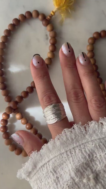 Sterling Silver 925 wide band Ring: Organic Texture