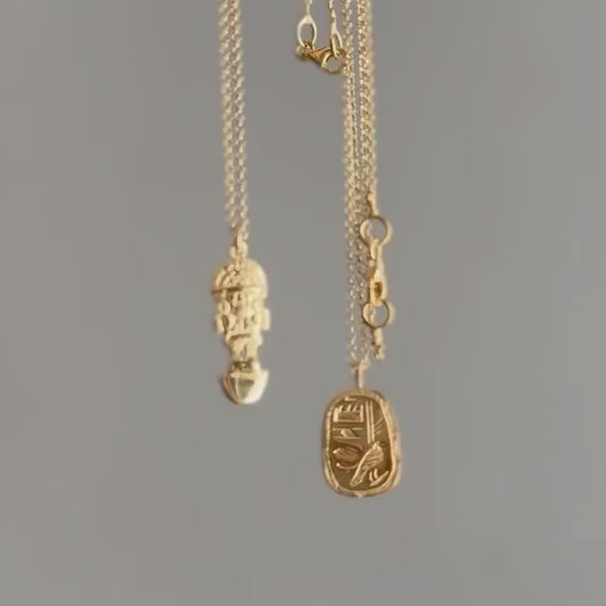 Egyptian Scarab 18k gold filled solid sterling silver 925 necklace : Protection Amulet Gift