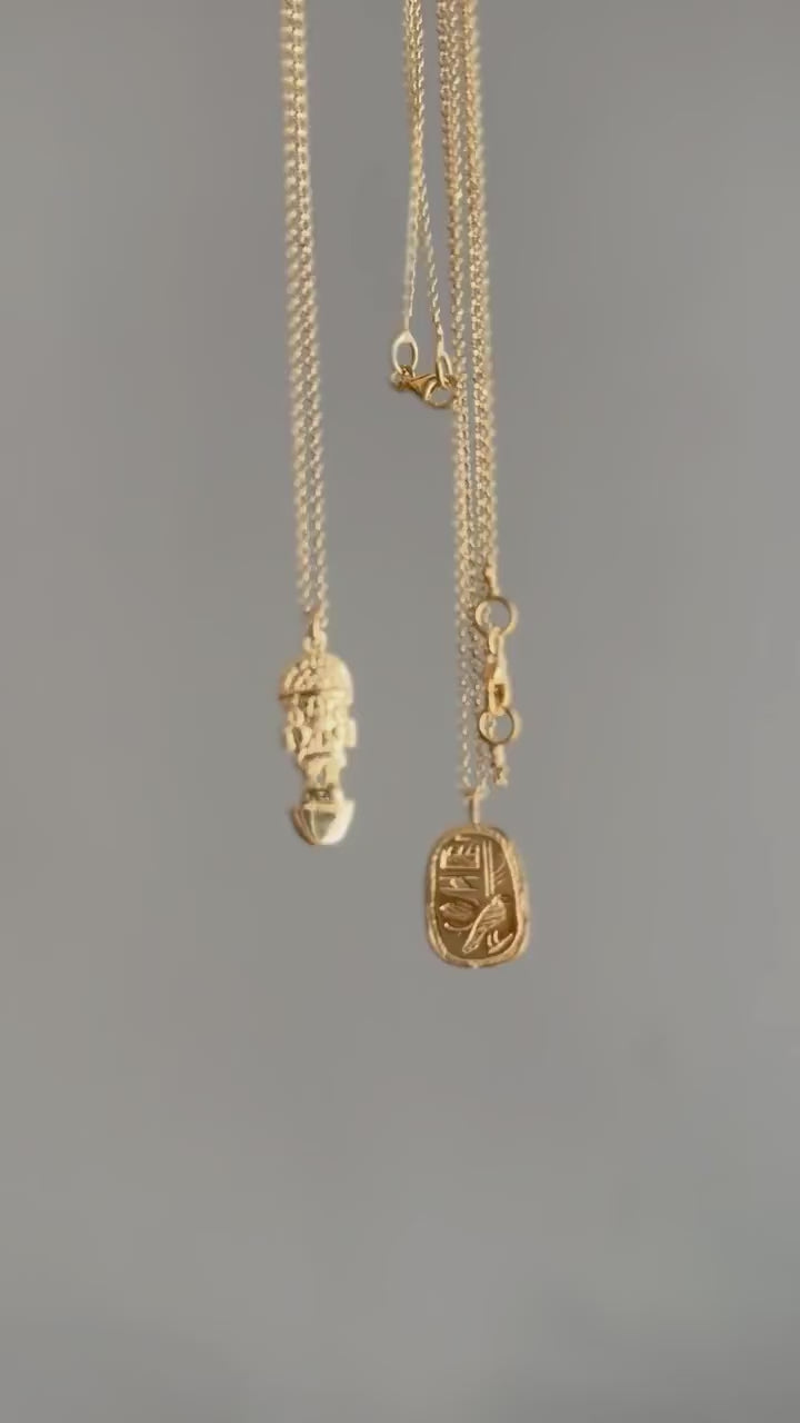Egyptian Scarab 18k gold filled solid sterling silver 925 necklace : Protection Amulet Gift