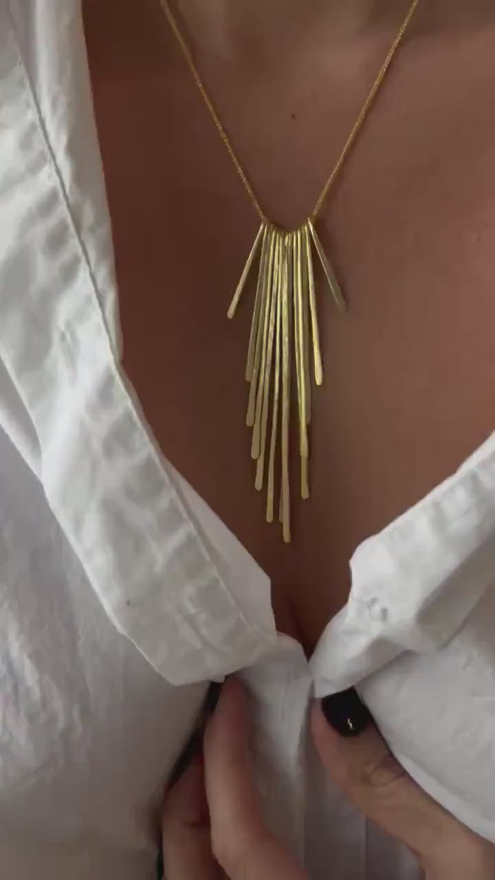 Gold filled Sterling Silver Rays long Necklace