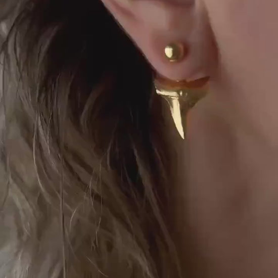 Sterling Silver Shark Tooth Ear Jacket Stud Earrings