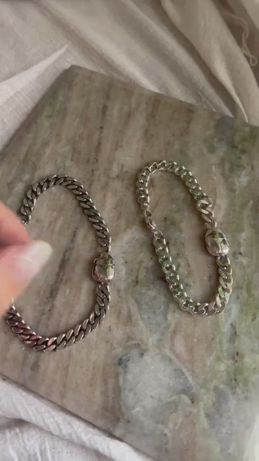 Solid Sterling Silver Chain bracelet with scarab and hieroglyphic
