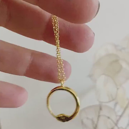 Gold Ouroboros Necklace: 18k gold filled Sterling Silver Serpent Pendant