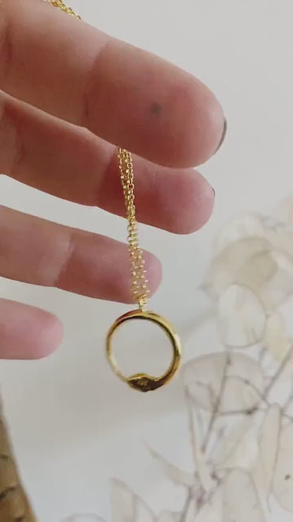 Gold Ouroboros Necklace: 18k gold filled Sterling Silver Serpent Pendant