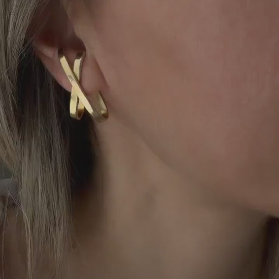 18k gold filled on Sterling Silver 925 Geometric Earrings – Minimalist X Design ear cuff