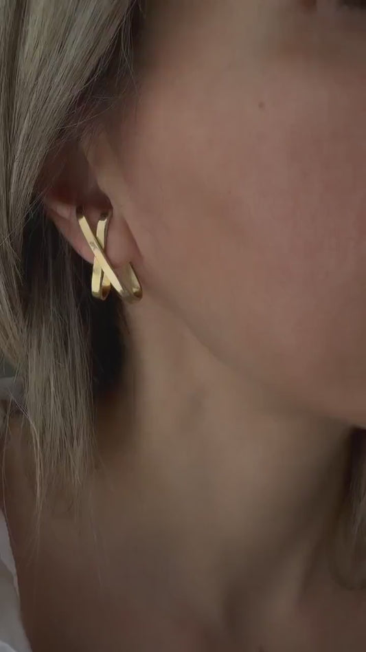 18k gold filled on Sterling Silver 925 Geometric Earrings – Minimalist X Design ear cuff