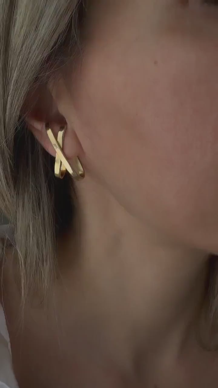 18k gold filled on Sterling Silver 925 Geometric Earrings – Minimalist X Design ear cuff