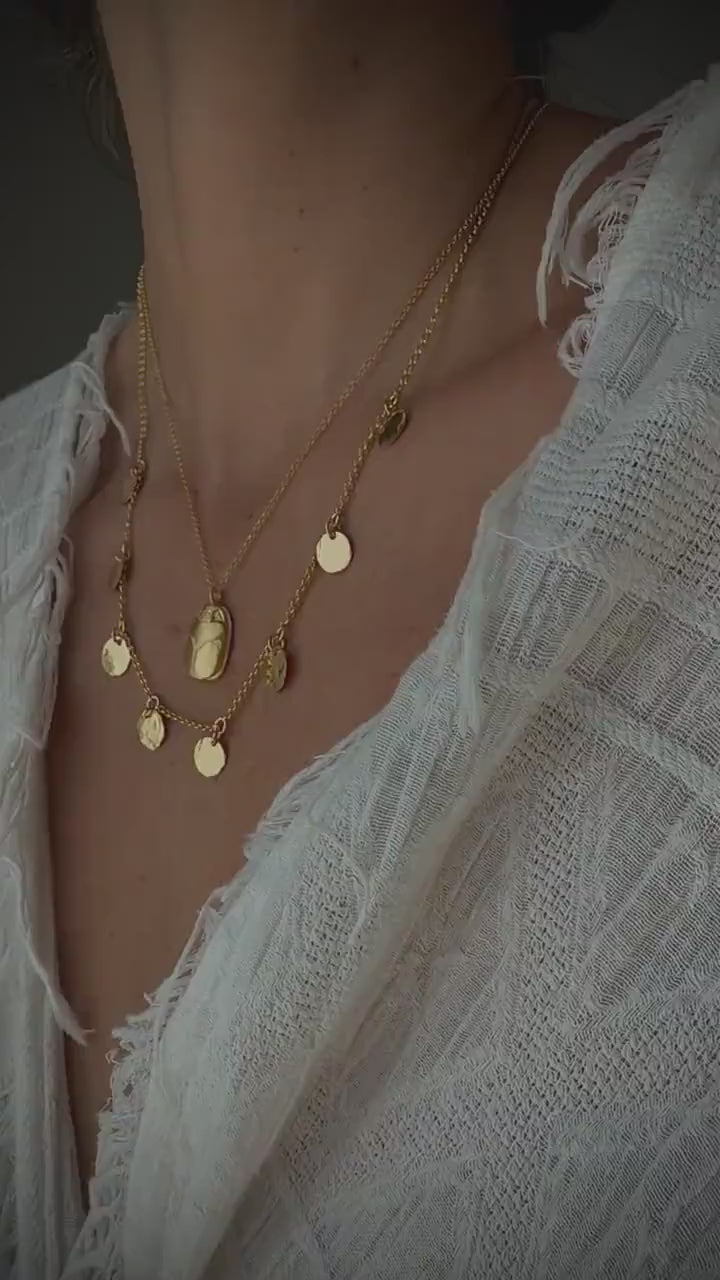 18k Gold filled sterling Silver 925  hammered round charms Necklace