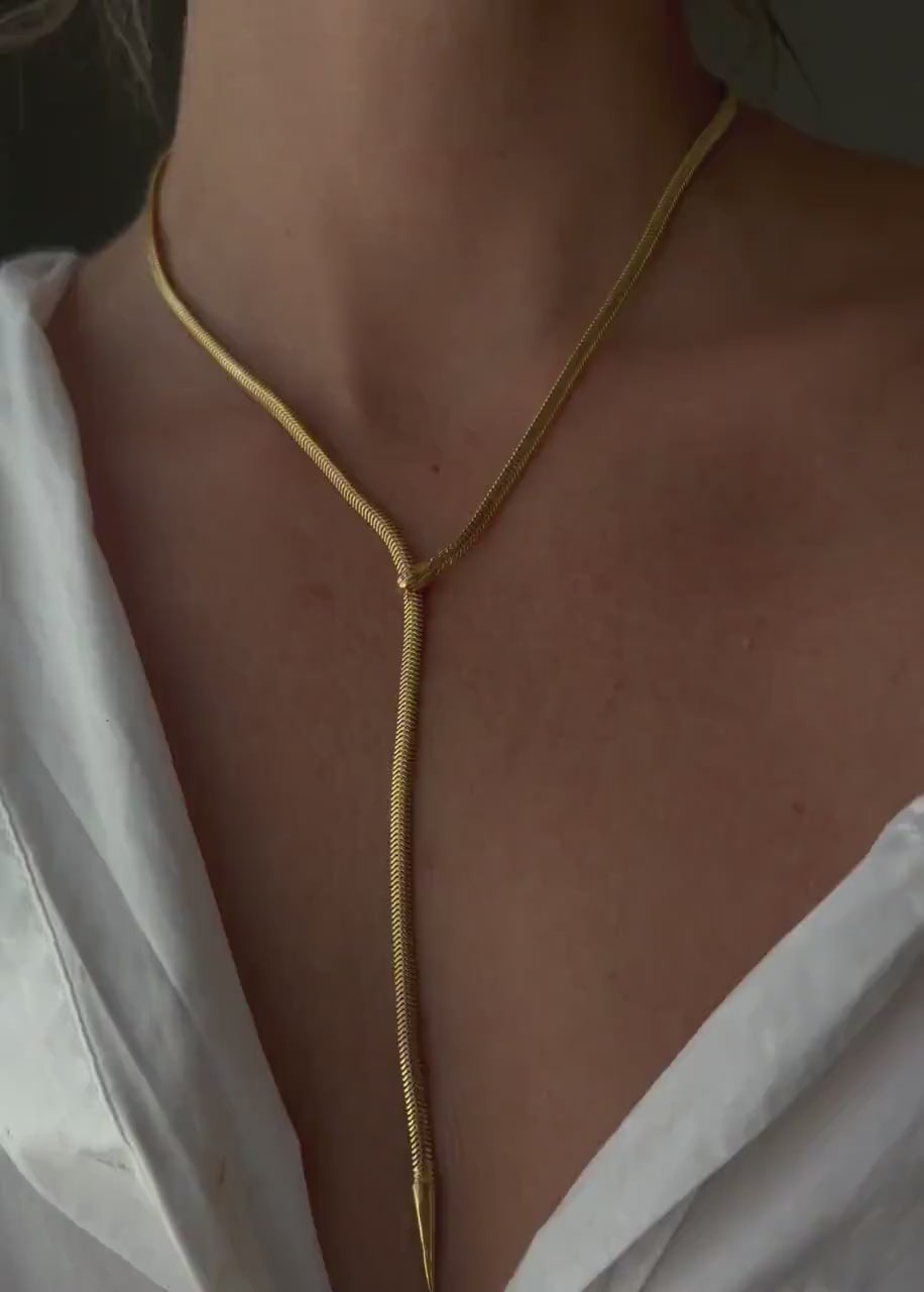Long chain lariat snake serpent necklace: solid silver 18k gold filled mythological jewelry