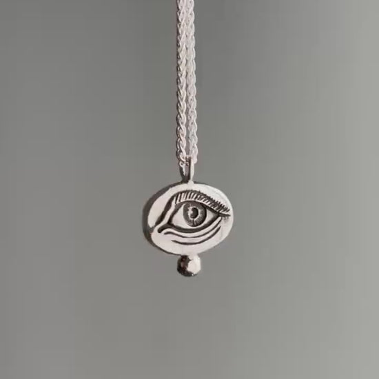 Silver anatomical Eye Pendant with rope chain Necklace