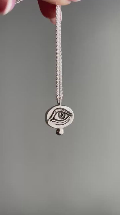 Silver anatomical Eye Pendant with rope chain Necklace
