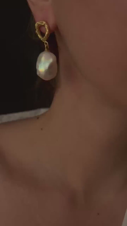 Baroque Pearl Drop Earrings: Gold Filled Sterling Silver Studs