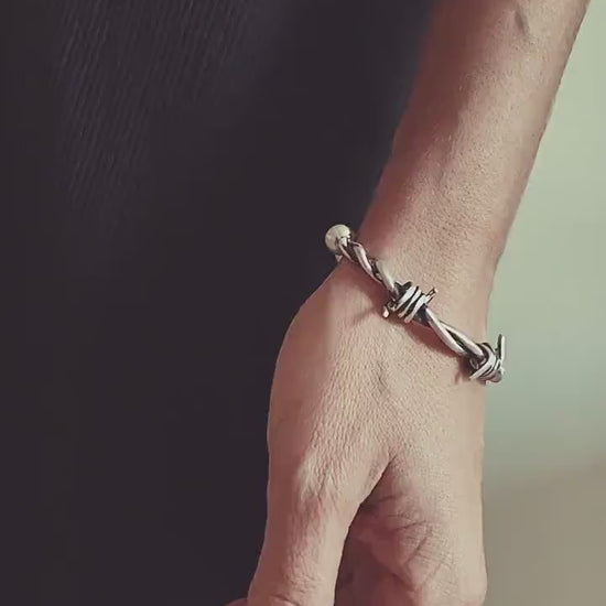 Oxidized Sterling Silver Barbed Wire cuff Bracelet