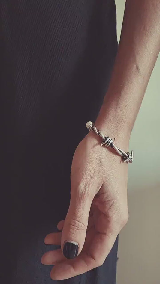 Oxidized Sterling Silver Barbed Wire cuff Bracelet