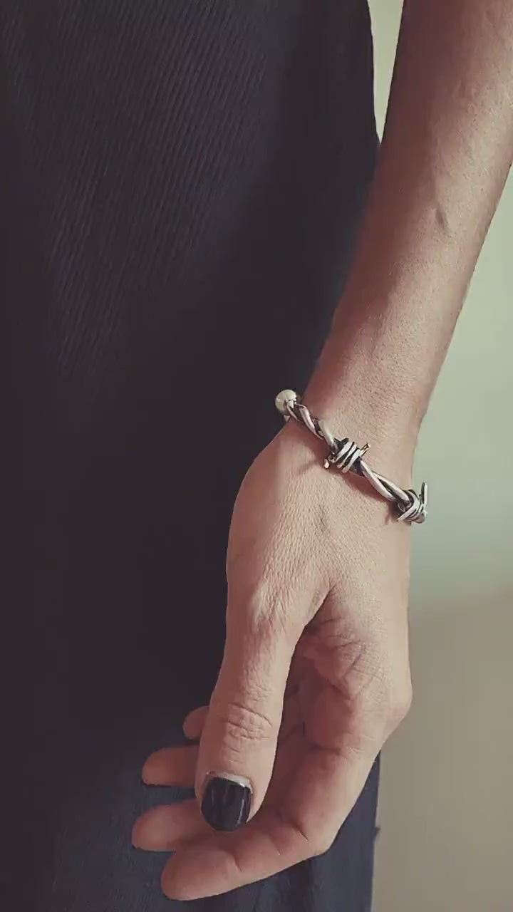 Oxidized Sterling Silver Barbed Wire cuff Bracelet