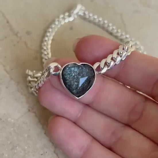 Solid sterling Silver Chain necklace with tourmaline heart