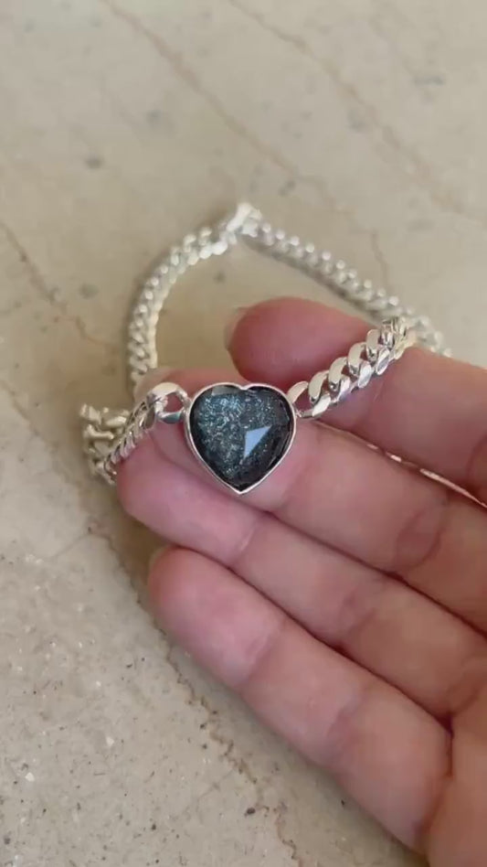 Solid sterling Silver Chain necklace with tourmaline heart