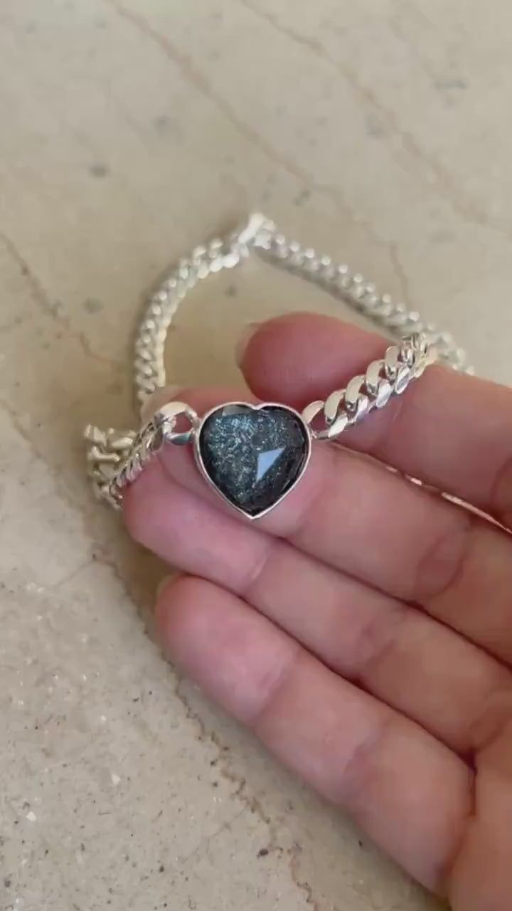 Solid sterling Silver Chain necklace with tourmaline heart