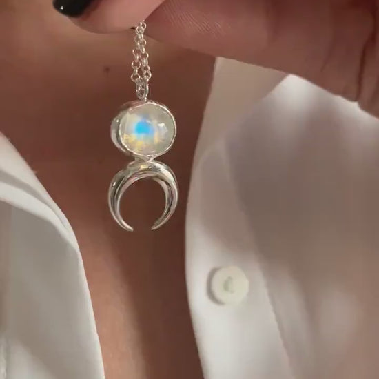 Labradorite Moonstone celestial sterling silver pendant necklace