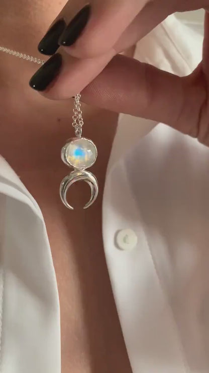 Labradorite Moonstone celestial sterling silver pendant necklace