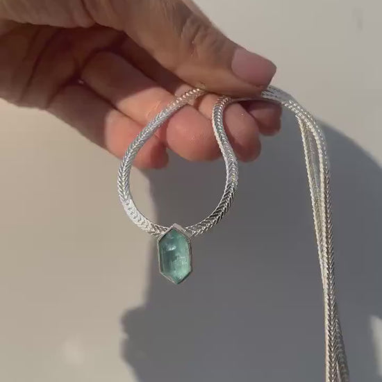 Aquamarine Pendant Necklace: Sterling Silver Herringbone Chain