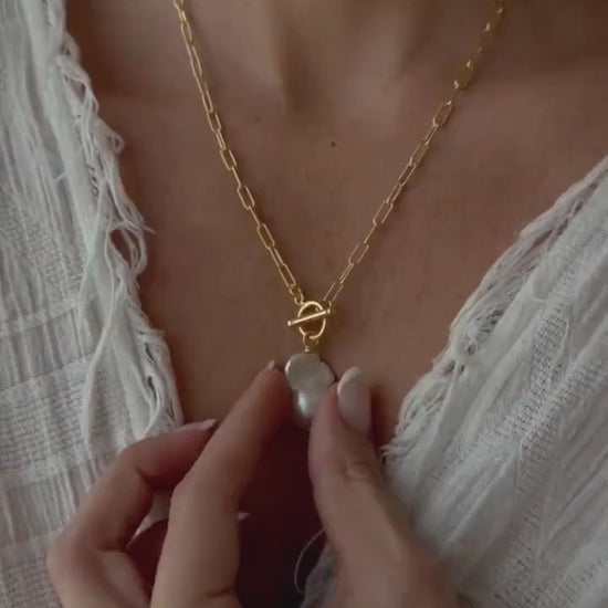Baroque Pearl Necklace: Gold filled Sterling Silver Paperclip Chain, Toggle Clasp