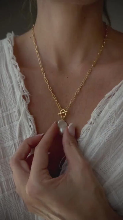 Baroque Pearl Necklace: Gold filled Sterling Silver Paperclip Chain, Toggle Clasp