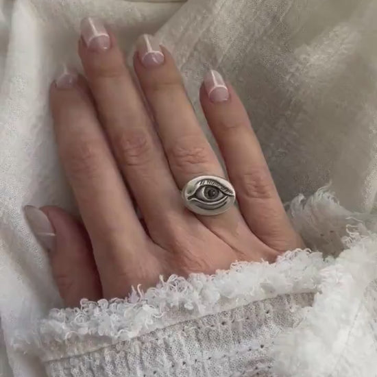 Sterling silver patina anatomical eye ring