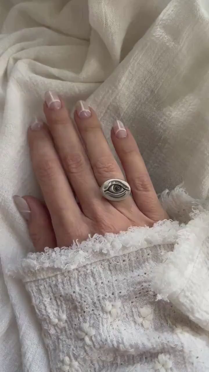 Sterling silver patina anatomical eye ring