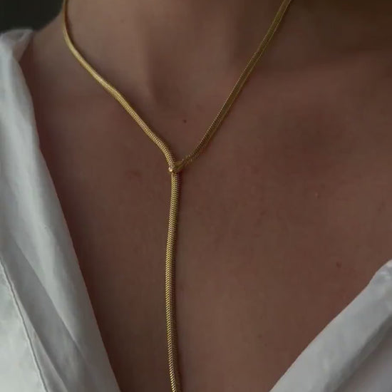 Snake chain necklace :18k gold filled on solid silver lariat serpent necklace