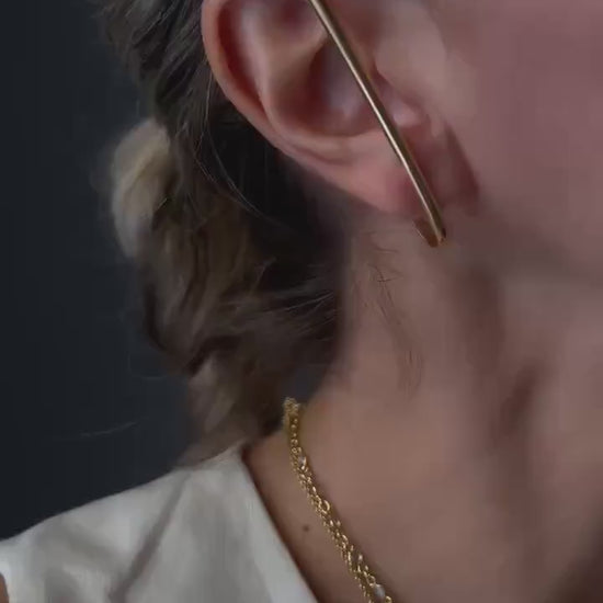 18k gold filled sterling silver long bar earring